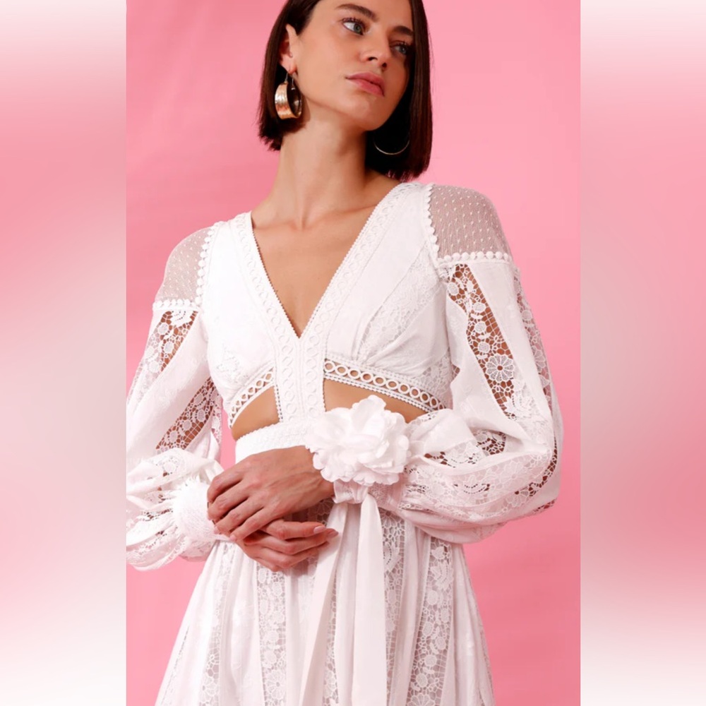 NWT PATBO White Lace long cut out Maxi Dress Size 6 / 38 - Picture 3 of 11